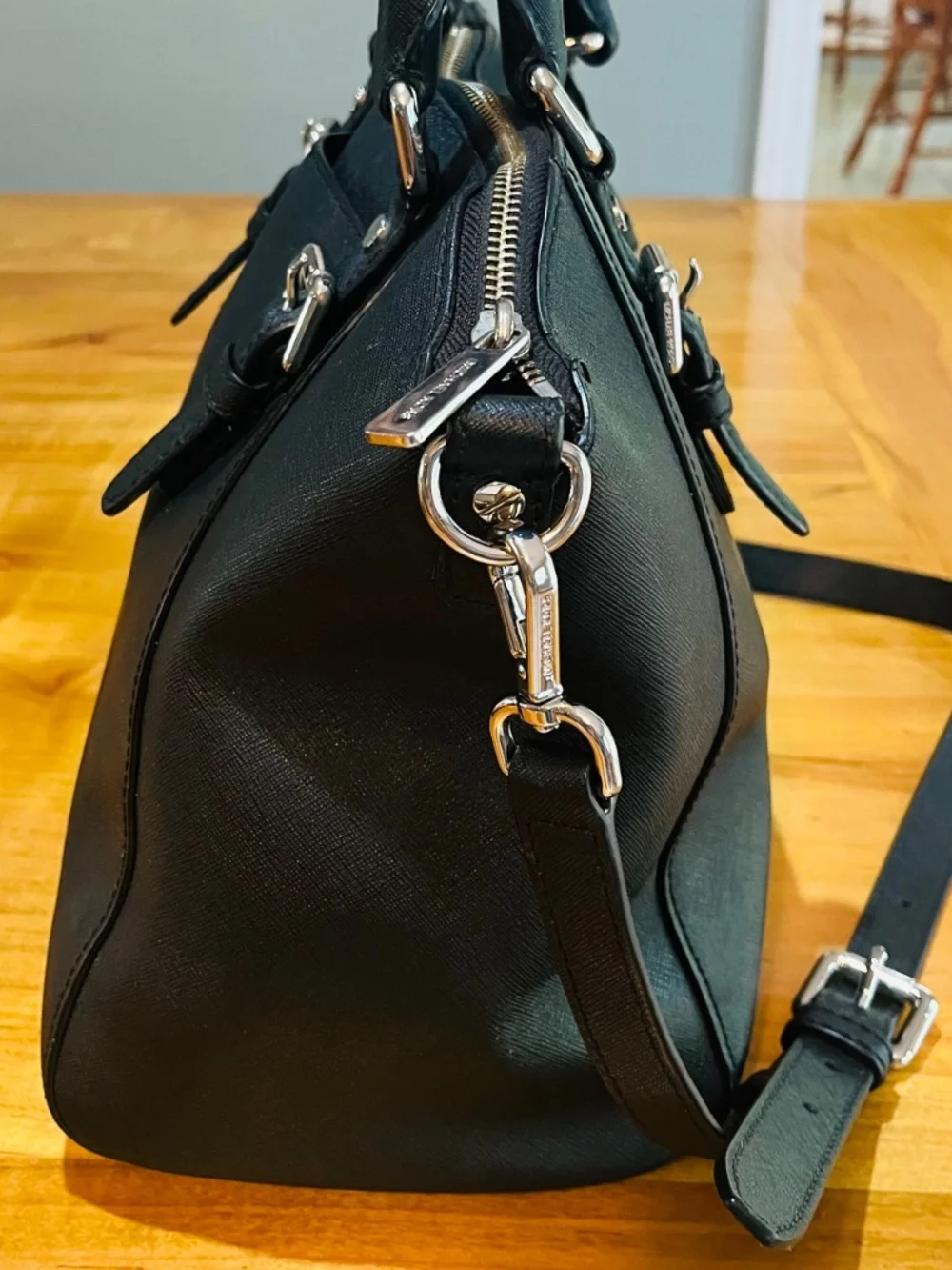 Michael Kors Black Large Saffiano Leather Satchel Silver with Black Wallet